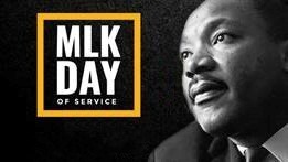 Photo of Martin Luther King Jr. and box saying MLK Day of Service