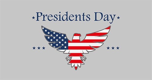 Presidents Day illustration of an eagle with the American flag overlay
