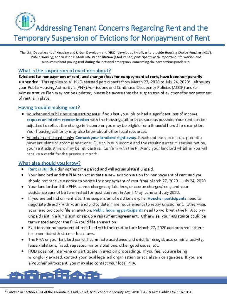 PIH Tenant Flyer on the Eviction Moratorium Flyer