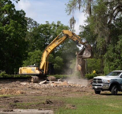 A tractor moving dirt