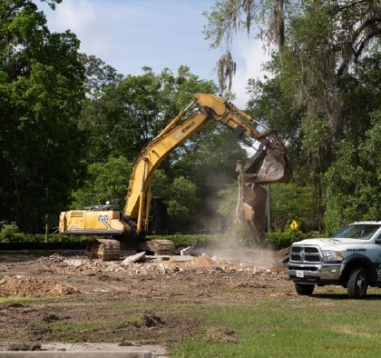 A tractor moving dirt.