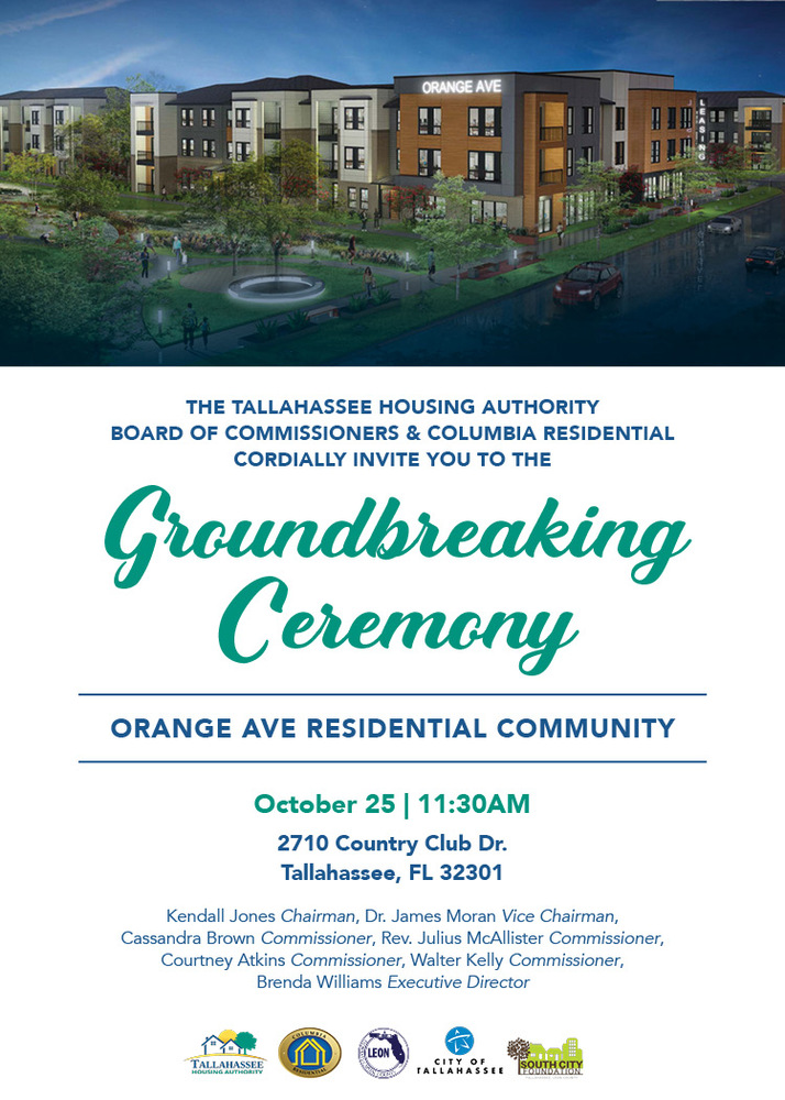 Orange Avenue Groundbreaking Ceremony flyer. All information as listed below.