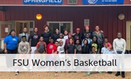 A group of students the with the Women's FSU Basketball team.