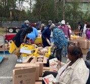 Second Harvest Food Pantry members distributing food.