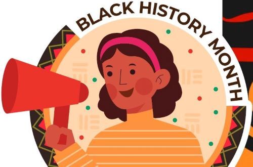 Black History Month - Cartoon-style woman with megaphone.