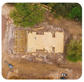 Aerial view of construction site.