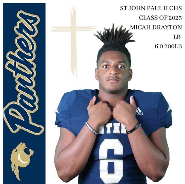 St. John Paul II CHS Class of 2023 Micah Drayton LB 6'0 200lb.