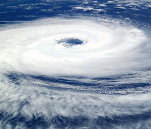 Arial view of an eye of a hurricane. 