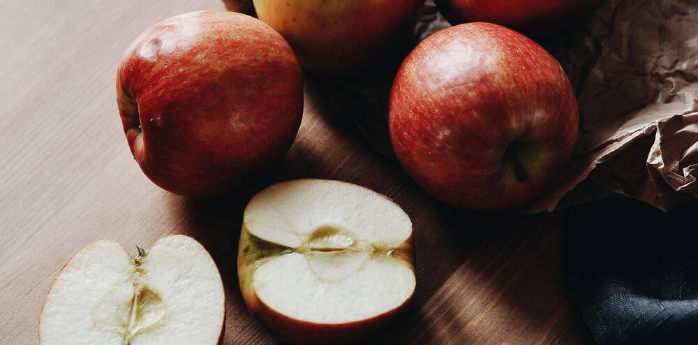 Apples on a table. 