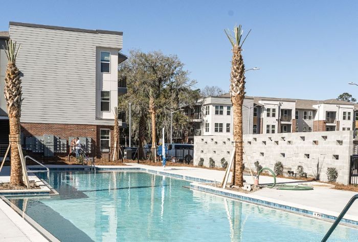 Swimming Pool outside of the apartment complex. 