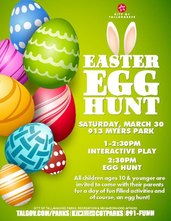 Easter Egg Hunt flyer, the information on this flyer is in the text above. 