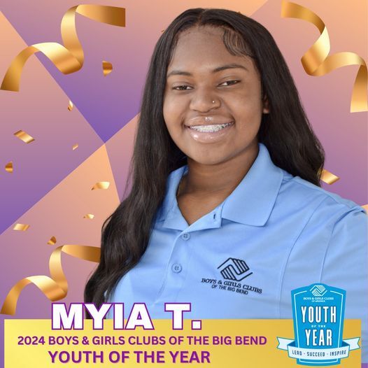 Young woman smiling, Myia T. is the 2024 Youth of the year.
