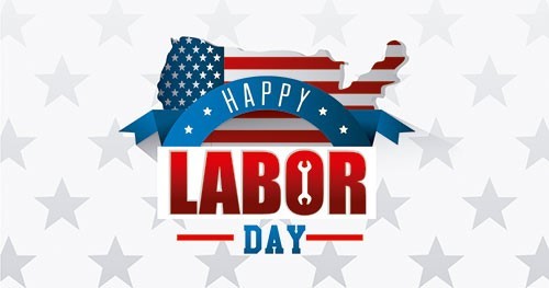 American Flag and background gray stars... The word Labor has a wrench in O
