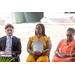 A man sits next to to women.