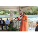 A woman speaking to the audience.