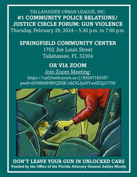 Community Police Relations/Justice Circle Flyer, the information in this flyer is in the image caption.